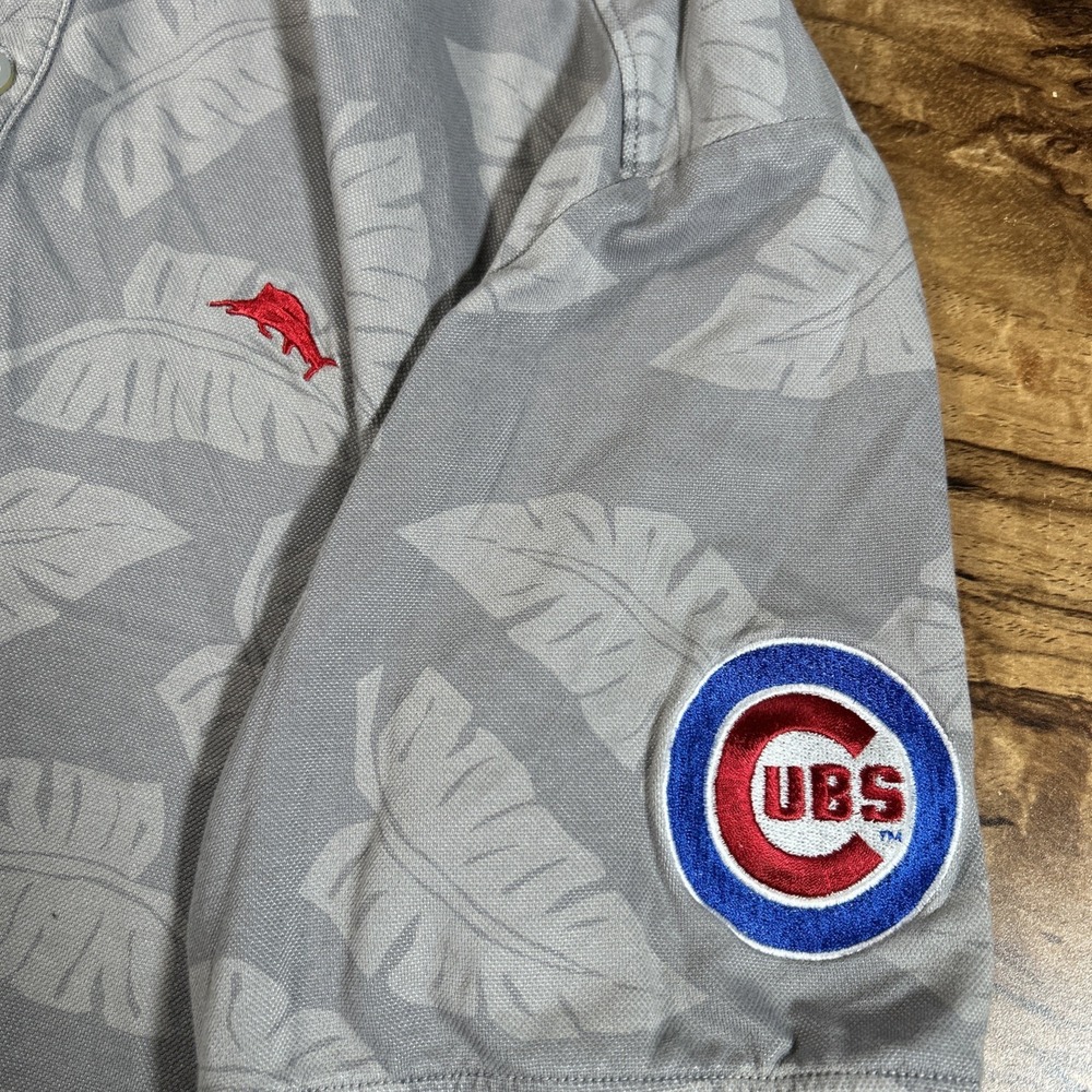 Tommy Bahama Baseball Polo Shirt Men's M Gray Palm Leaves Chicago Cubs MLB - Picture 4 of 8